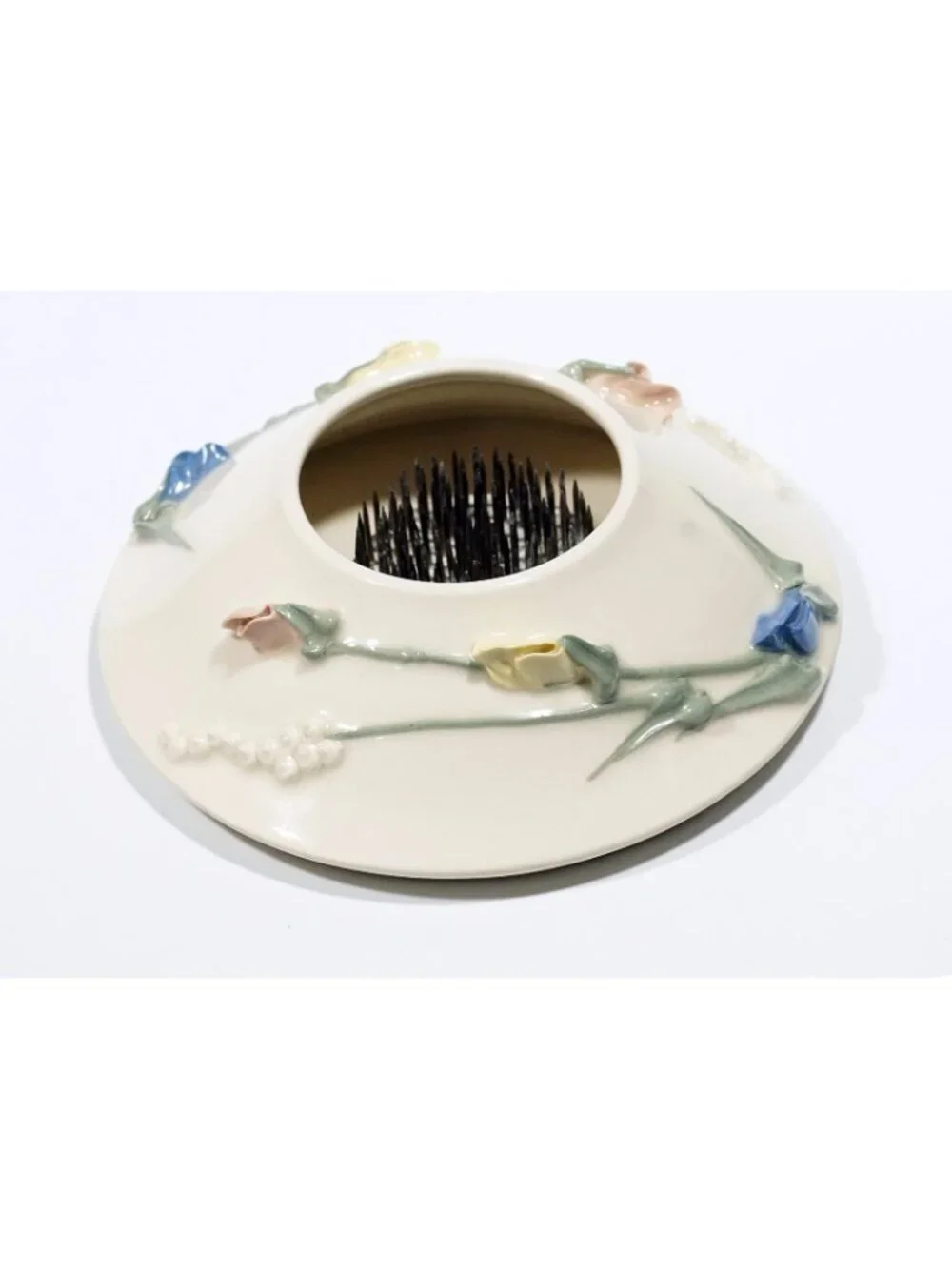 Vintage Jehana Zell Studio Pottery Ikebana Vase, Hand-Thrown Kenzan Frog Bowl